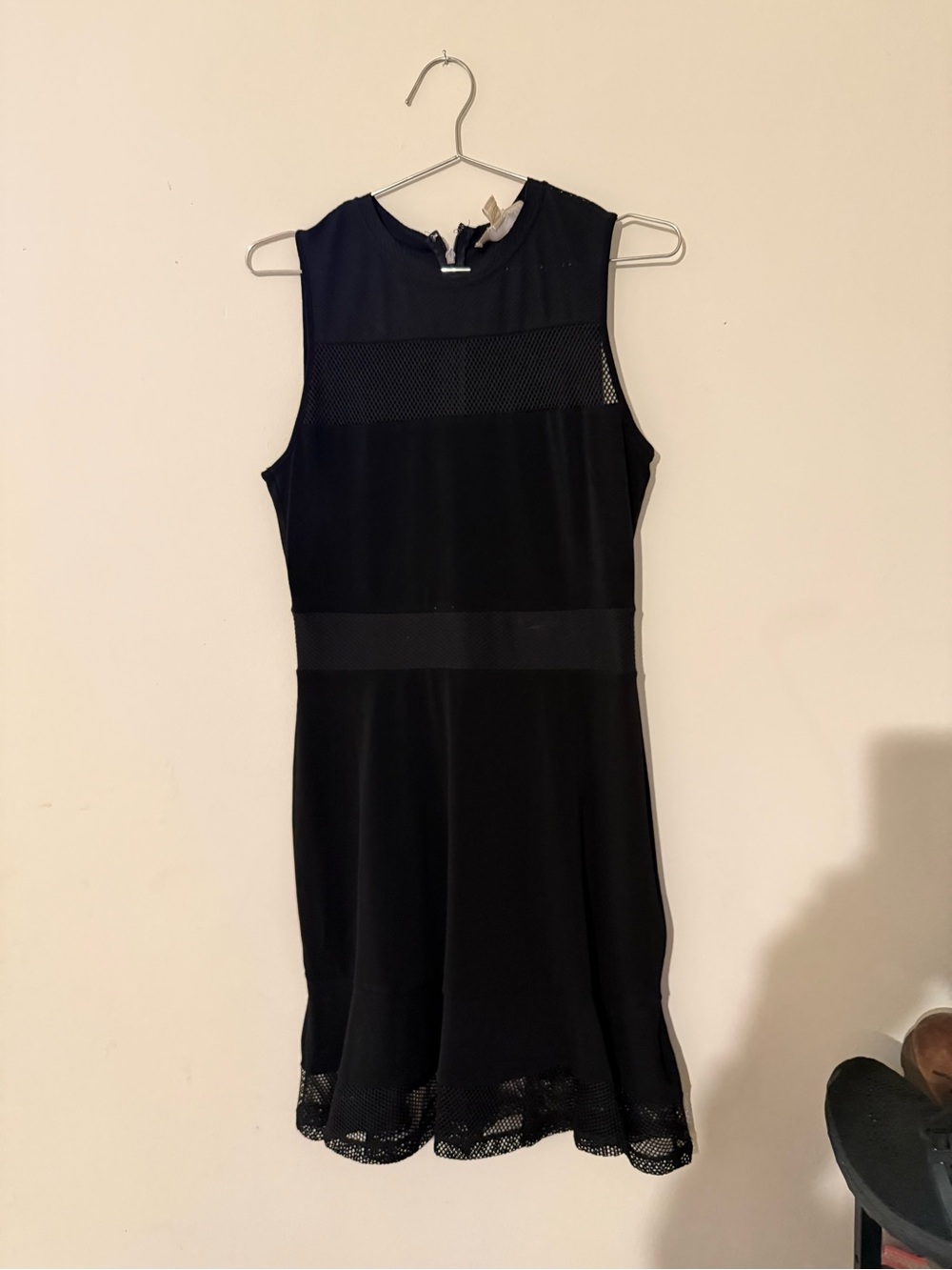 MICHAEL Michael Kors Black Sleeveless Mesh-Trim Midi Dress